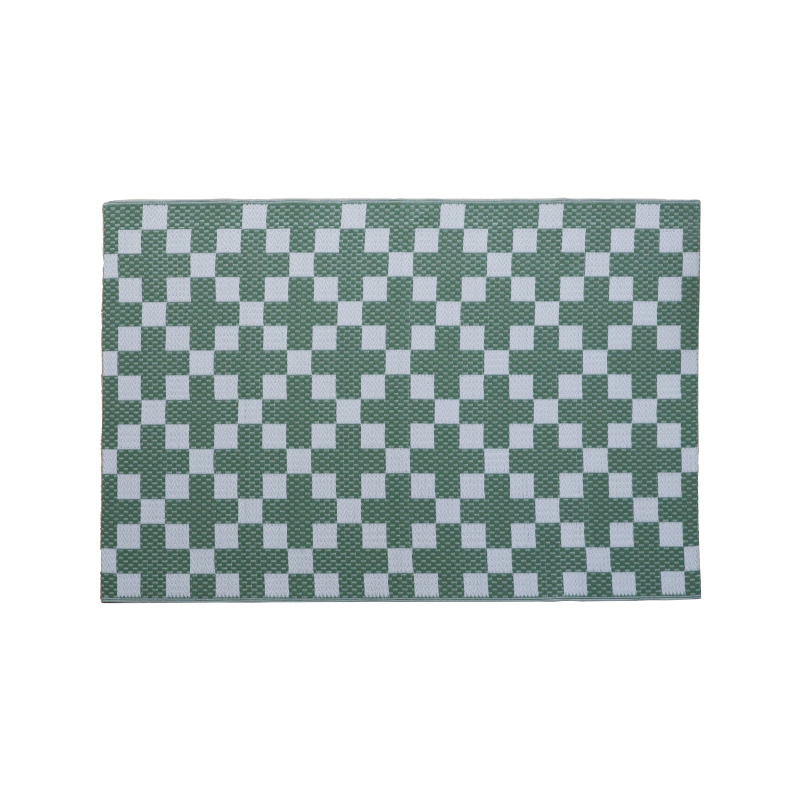 Modern Portable Outdoor Camping Waterproof Reversible Jacquard Machine-Made White Green Checkered Braided Design Rug